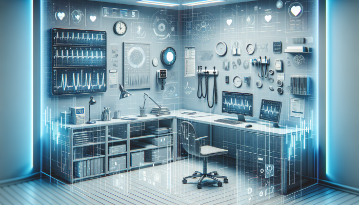 A medical chart showing BNP test results with key takeaways, in a doctor's office with medical equipment.