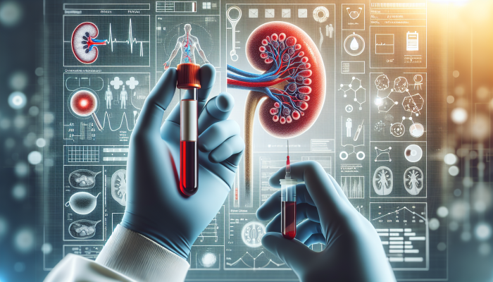 Kidney Blood Test in Sedgley: Illustration of a kidney blood test analyzing creatinine and urea levels in a modern Sedgley clinic.