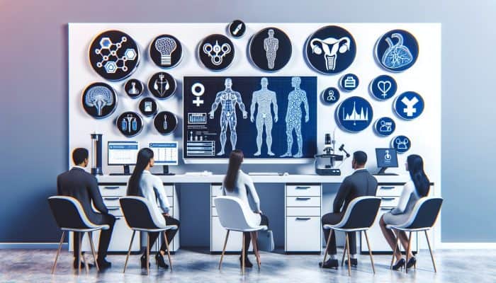 Modern Leominster clinic with advanced testosterone testing equipment and educational posters on hormone health.