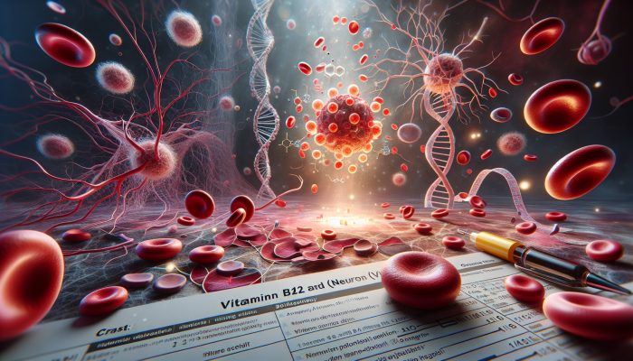 Illustration of Vitamin B12's role in energising cells and DNA, showing deficiency effects.