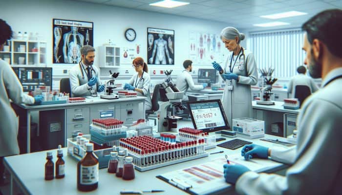 In a Runcorn laboratory, experts train staff on precise FBC blood sample handling using aids to reduce errors and foster patient trust.